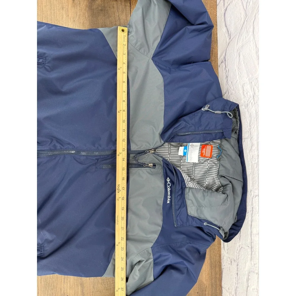 Columbia Thermal Coil Winter Jacket Mens XL Navy Blue Grey Colorblock Hooded